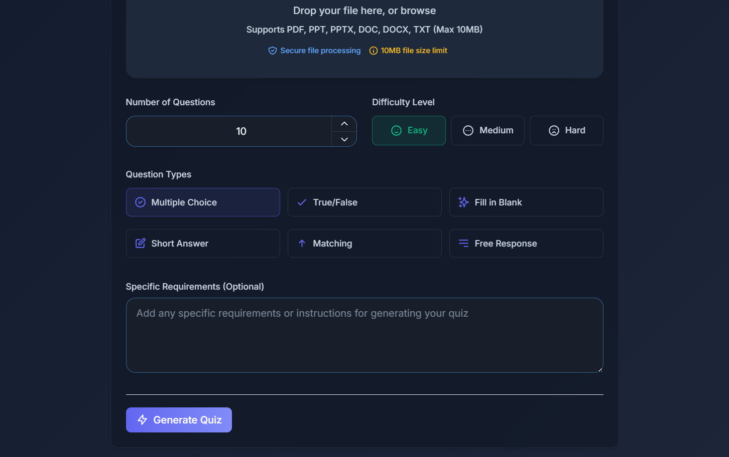 AI generating quiz